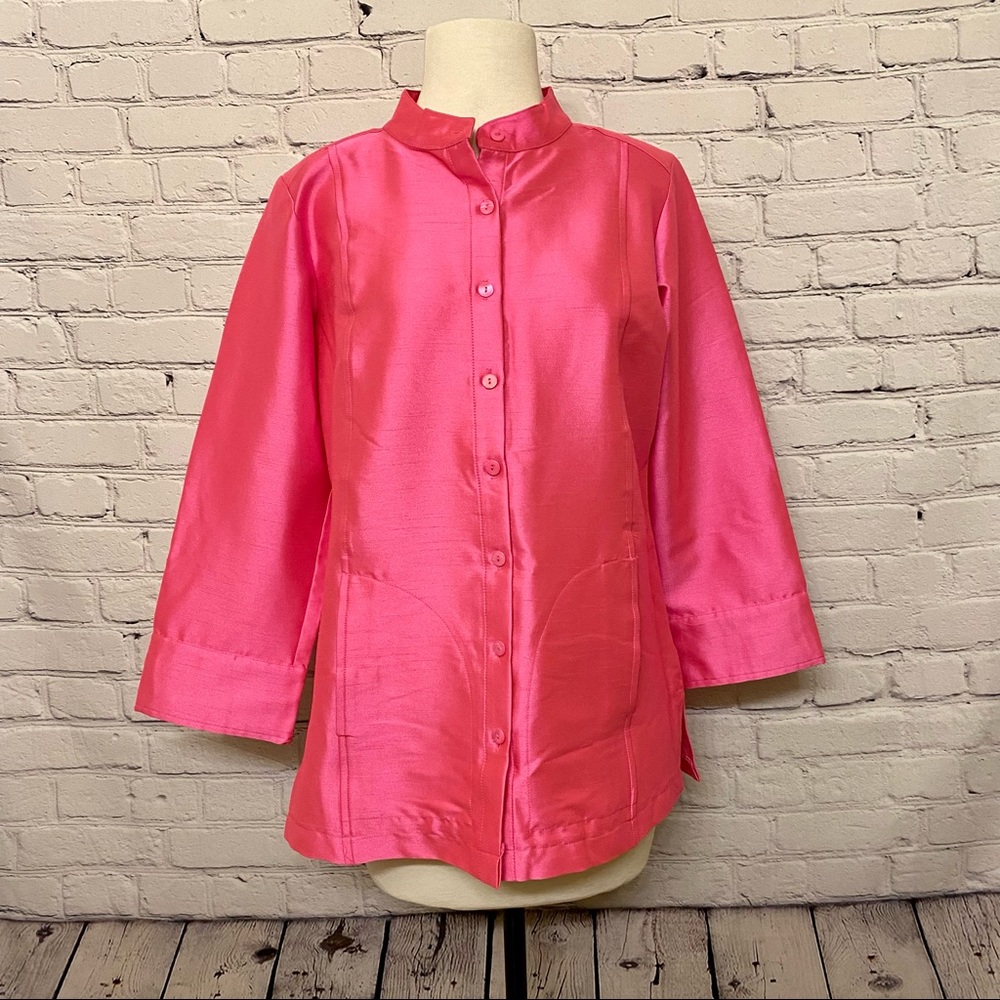 Linea by Louis Dell’Olio Faux Shantung Band Collar Jacket India Pink Size 6 New